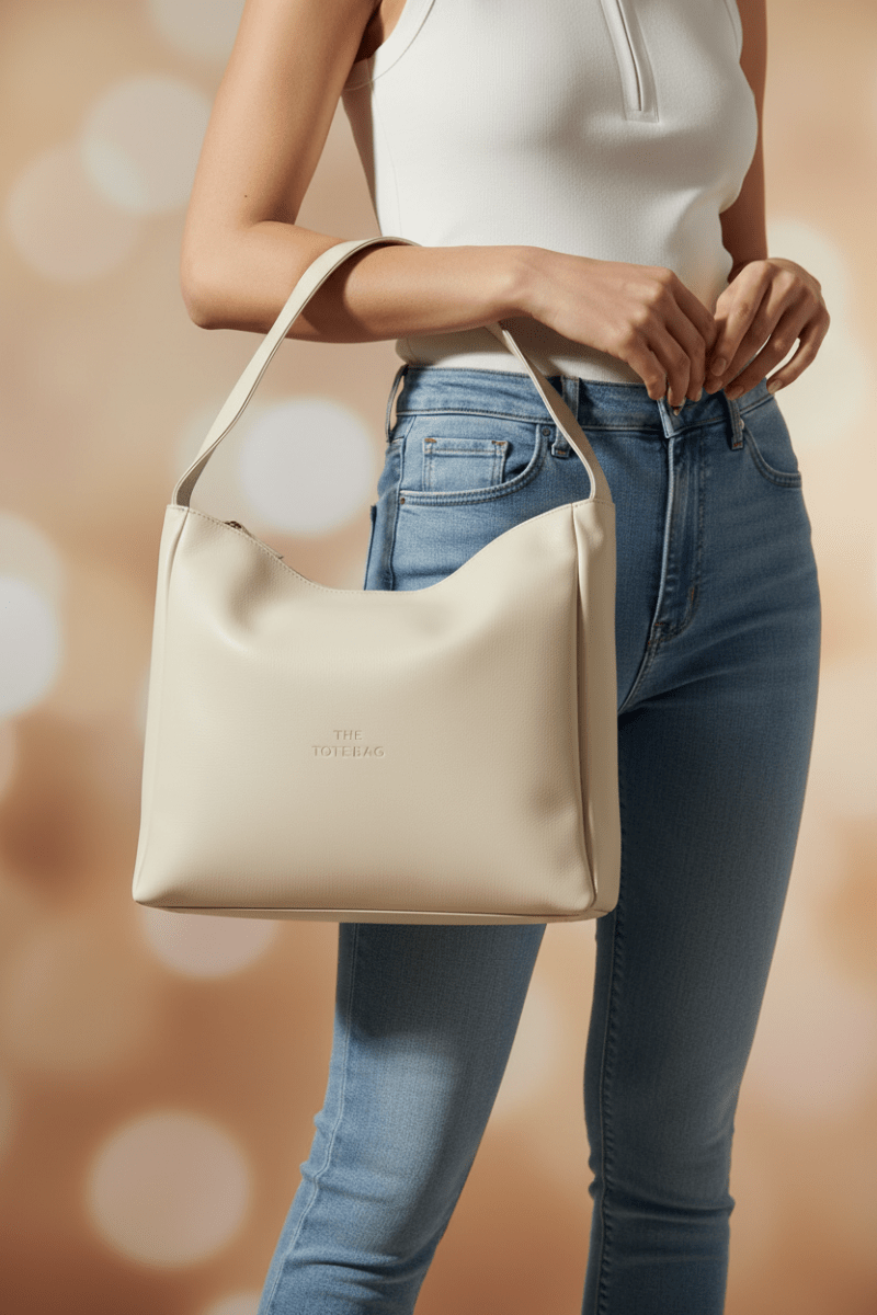 Sahara Tote Bag krem manken görseli beyaz top