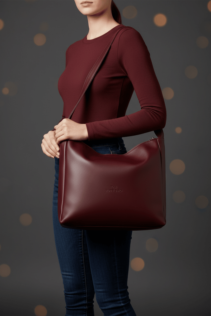 Sahara Tote Bag bordo manken görseli