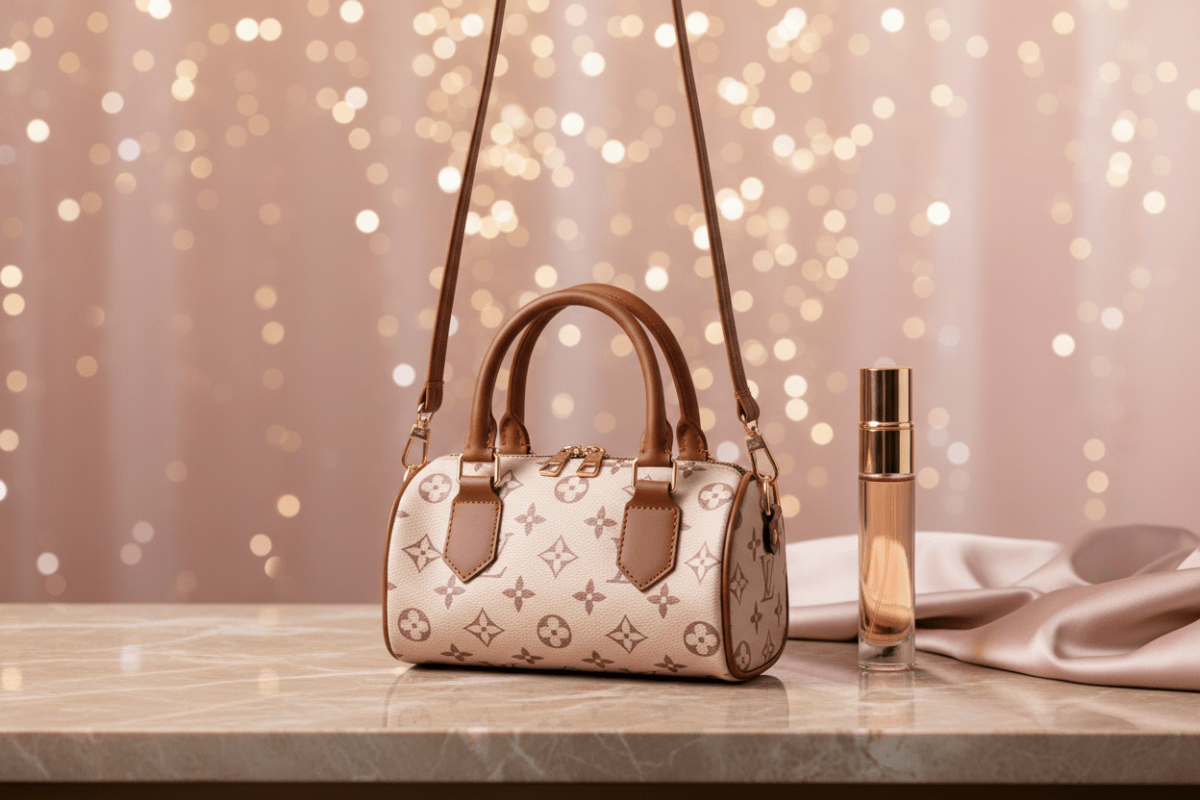 Monogram barrel bag pudra pembe stüdyo görseli