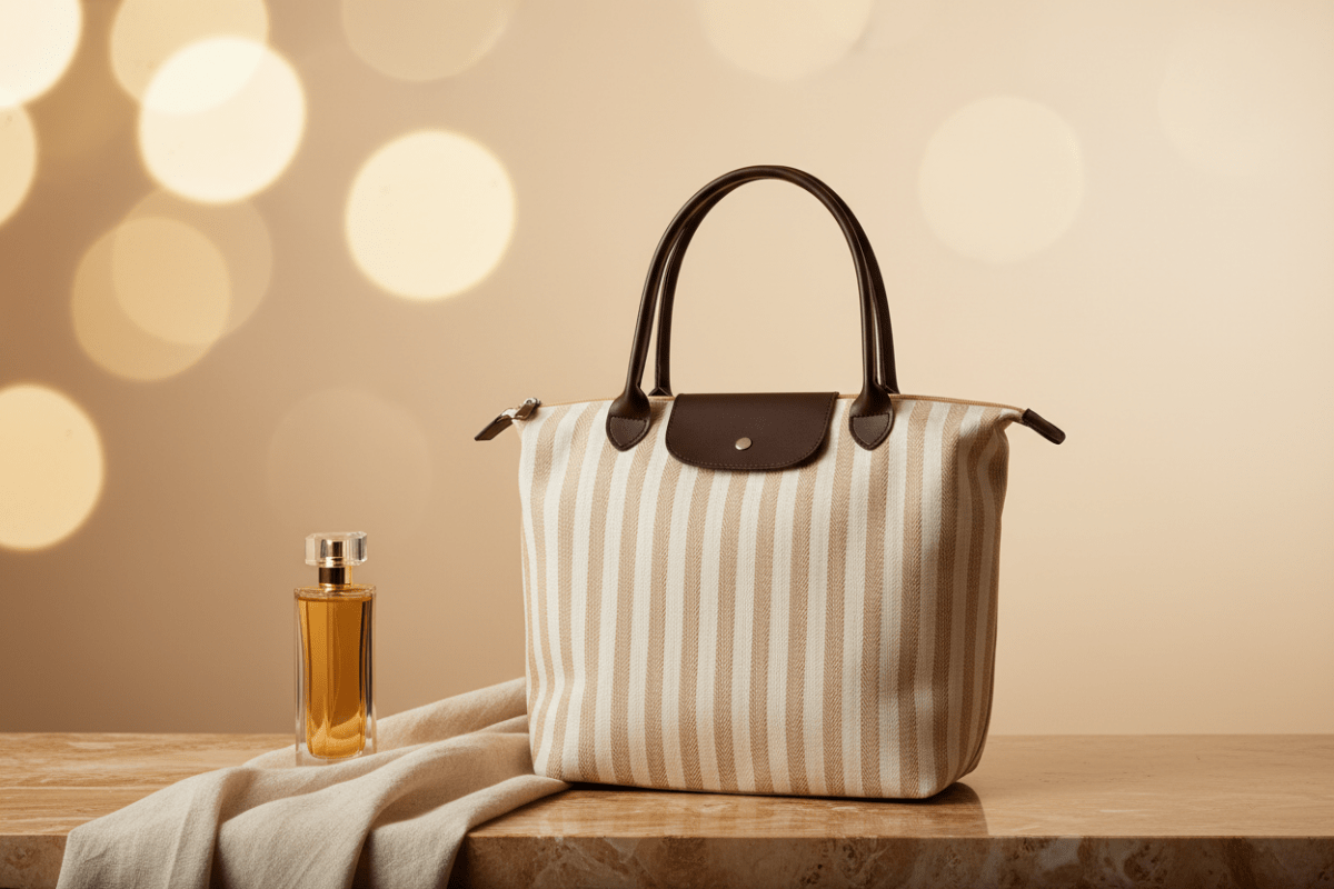 Stripe canvas tote bag stüdyo görseli