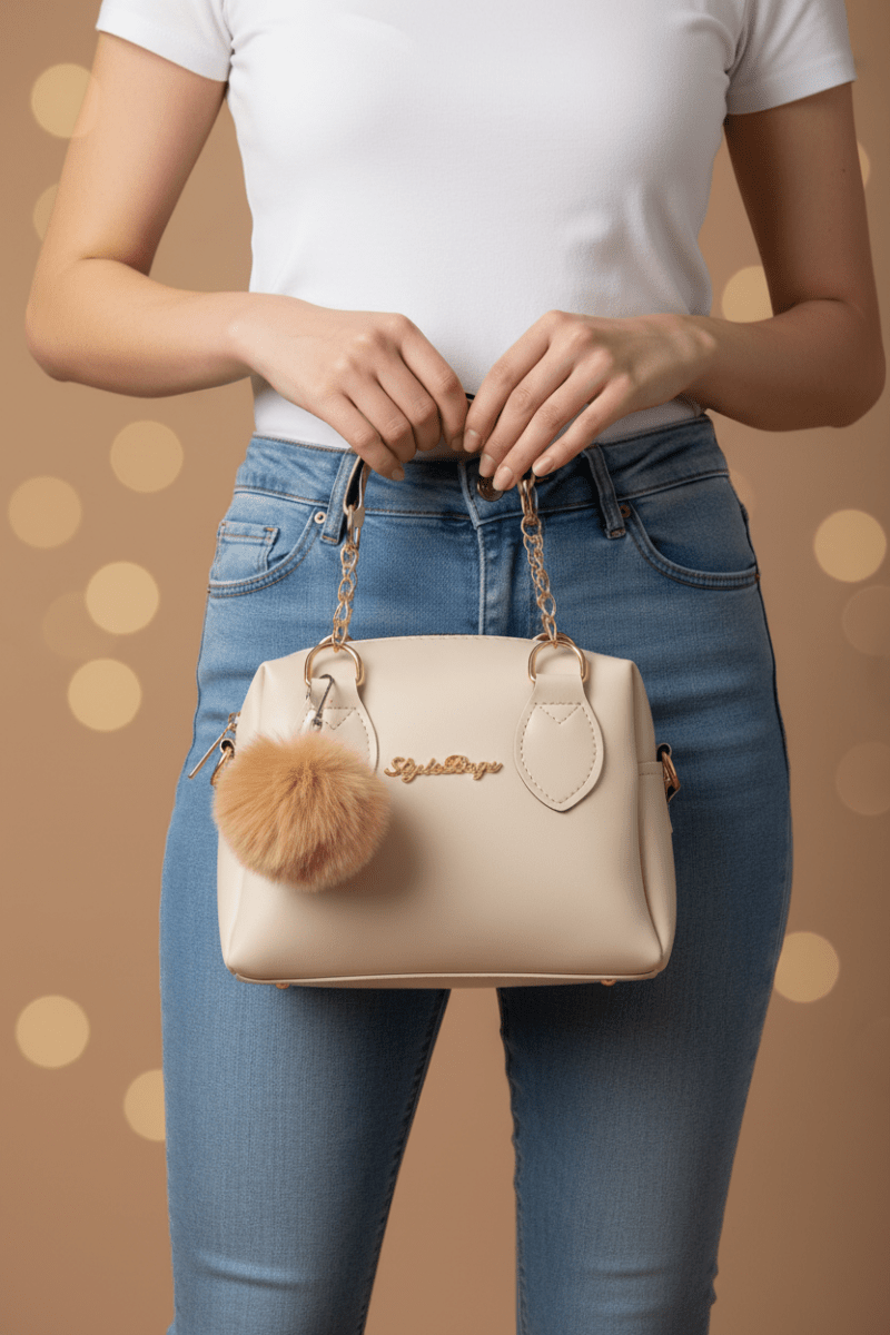 Pearl Charm Bag deve tüyü manken görseli 1