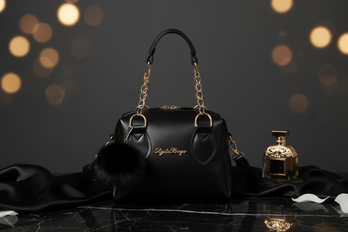 Pearl Charm Bag siyah stüdyo görseli