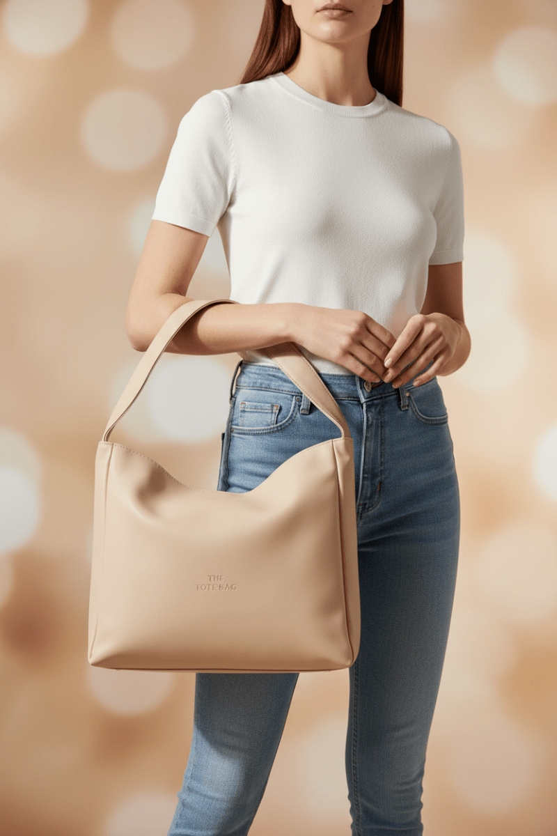 Sahara Tote Bag bej manken görseli beyaz top