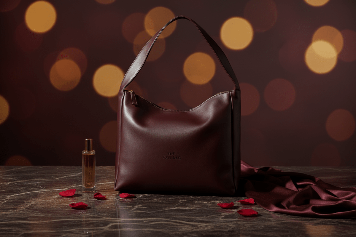 Sahara Tote Bag bordo renk lüks stüdyo görseli